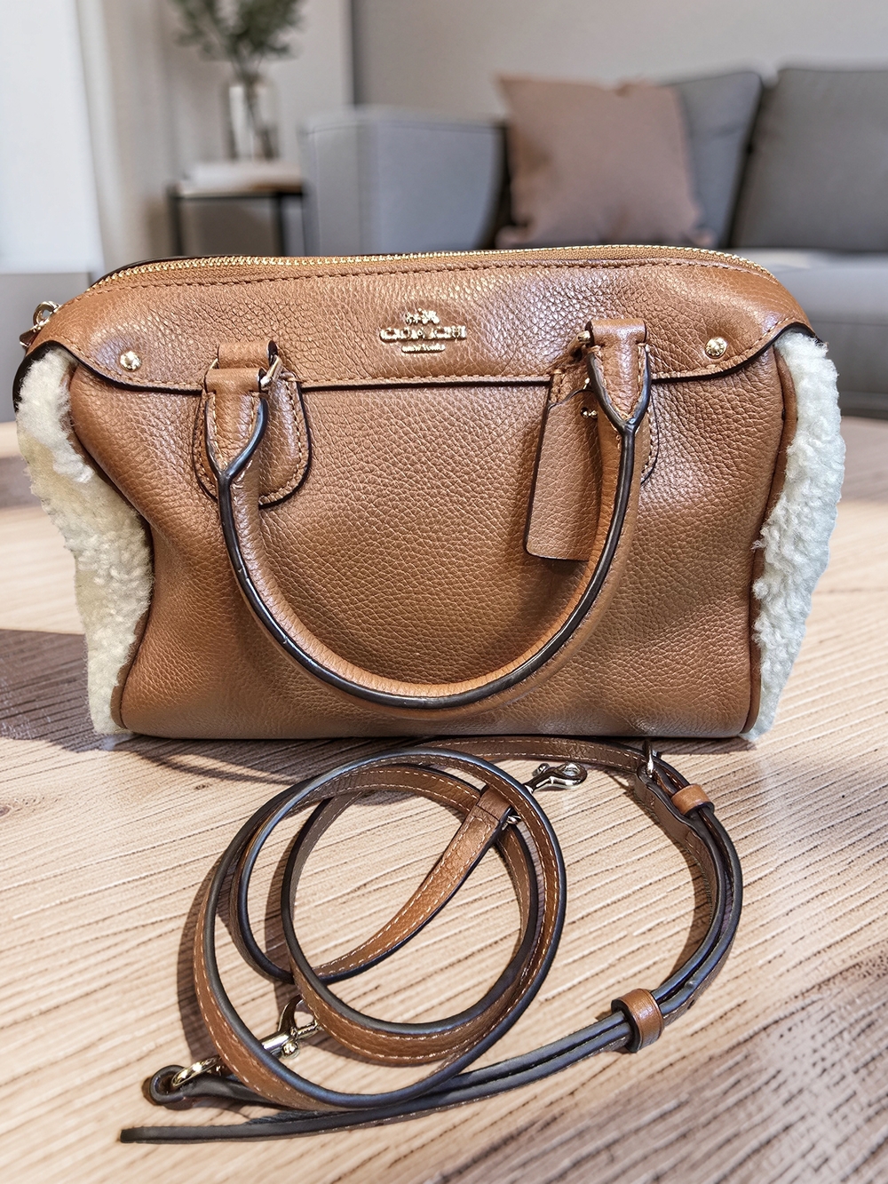 Coach NWT Mini Bennett Satchel in Shearling and Pebble Leather